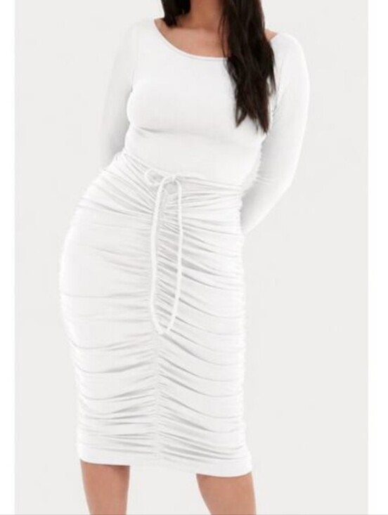 girlfriend collective Dresses & Skirts - Girlfriend Collective White Andi Midi Ruched Dress Size XS